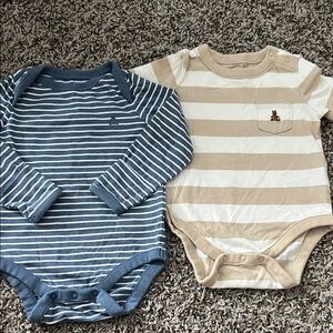 GAP BABY Striped Blue and Tan Baby Bodysuit Set